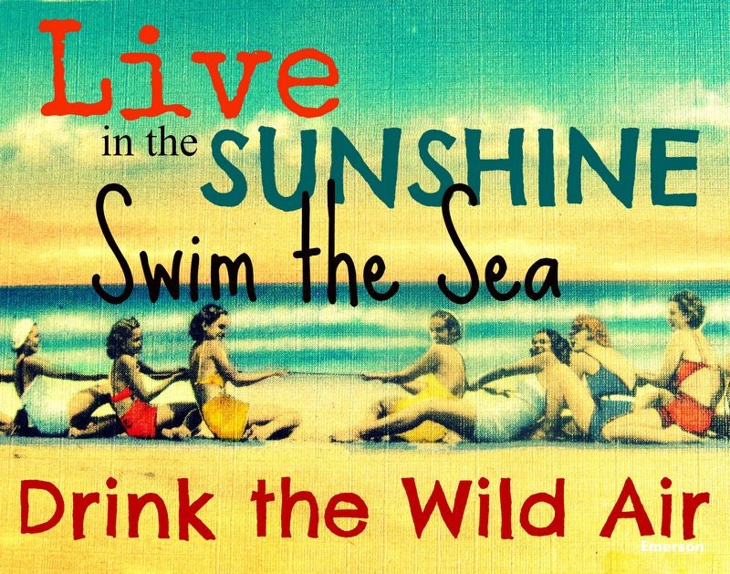 Photography Gifts for Her Inspirational Print Typography Live in the Sunshine Emerson Beach House colors aqua red vintage nostalgia vacation