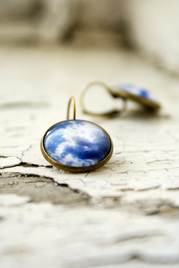 White Clouds Outside My Window Photo Jewelry Earrings, Vintage Inspired Whimsical Jewelry