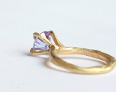 Lavender Solitaire Brass Prong Ring with Violet Cubic Zirconia Modern Look T10