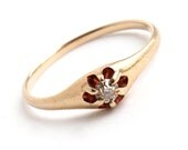 Antique 14K Yellow Gold Diamond Ring - Size 7 1/4 Victorian - Edwardian Engagement Dated 1901 Inscribed Fine Jewelry / Belcher Solitaire