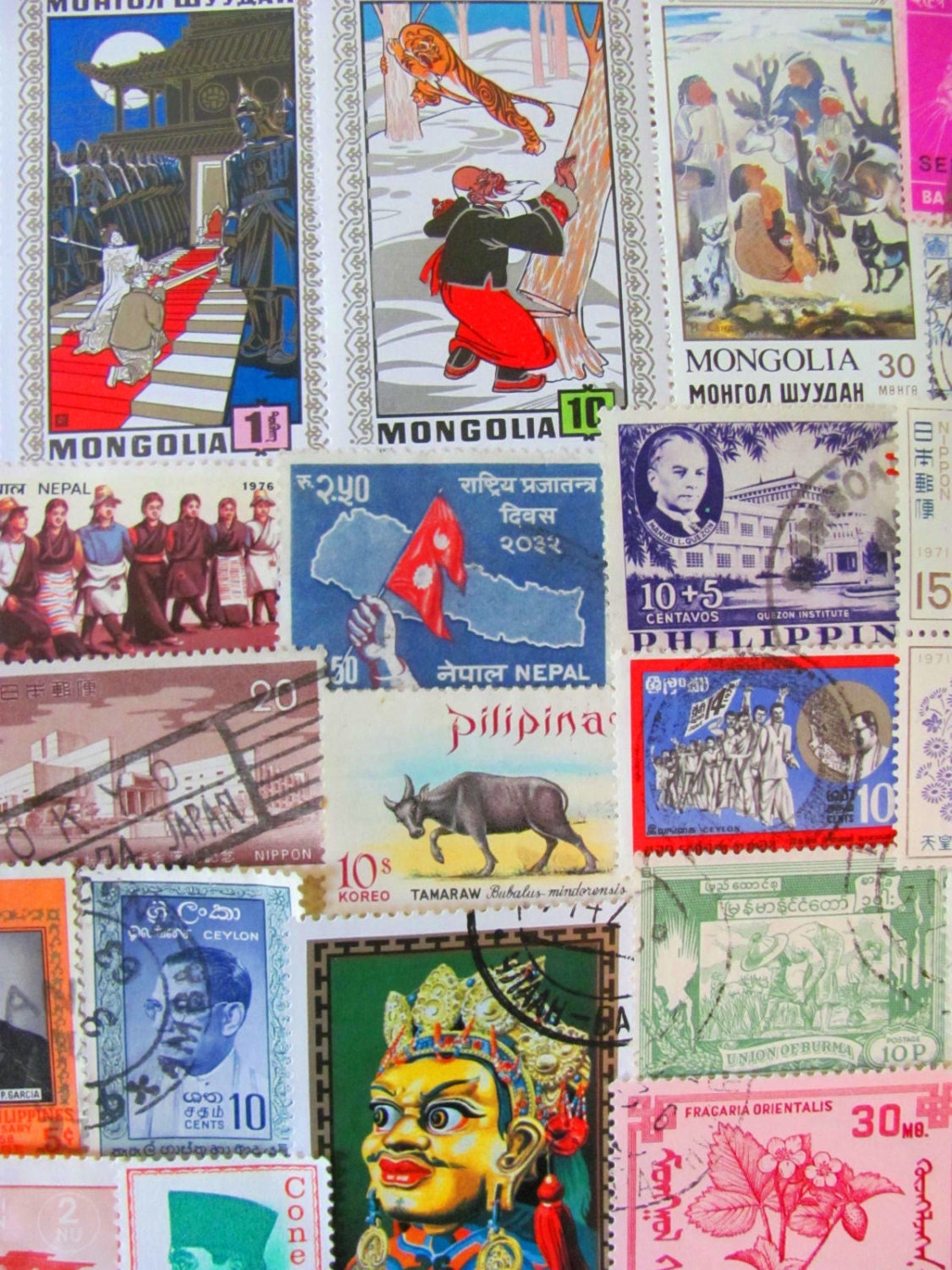 Happy Moon Year Asian Persuasion 50 Vintage Worldwide Postage Stamps Korea China Vietnam Thailand Indonesia Japan Singapore HK Wu Tang