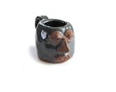 Vintage Folk Art Pottery Red Clay Mug - Sourpuss Angry Face Ugly Dude