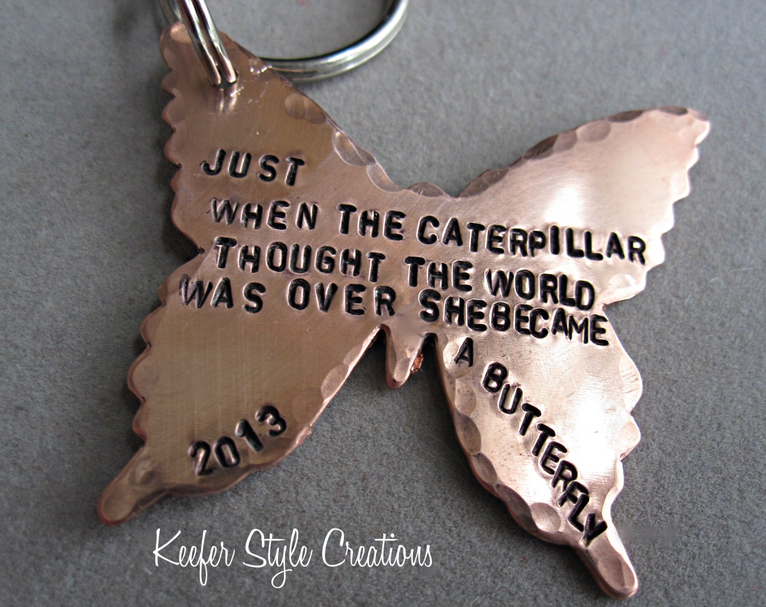 Butterfly Graduation Hand Stamped Keychain