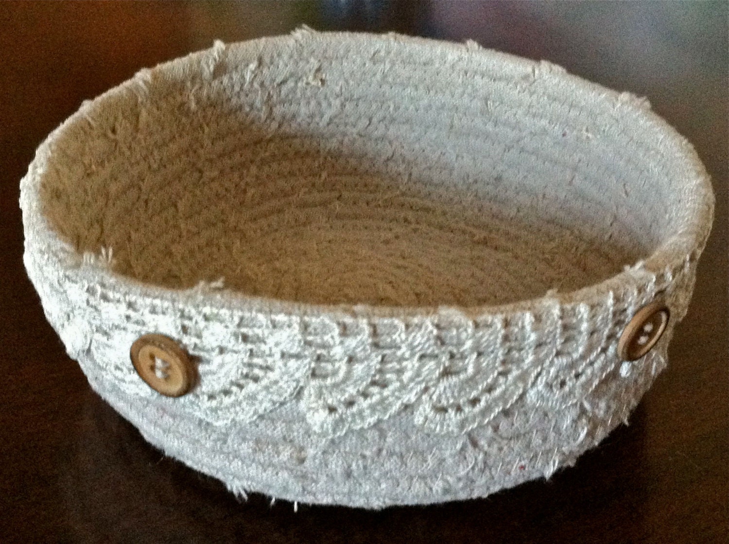 Linen vintage lace Coiled fabric bowl