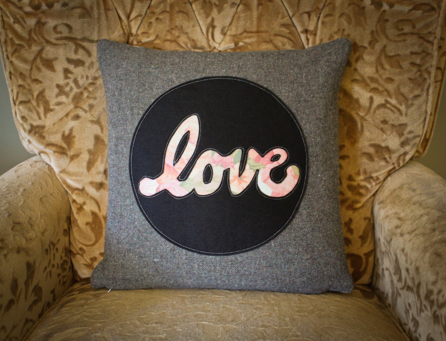 NZFINCH grey wool cushion cover, zip close, love