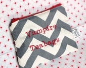 Vampire Teabags - ladies zipper pouch - feminine products - tampons - pads clutch - grey chevron - oh bloody hell