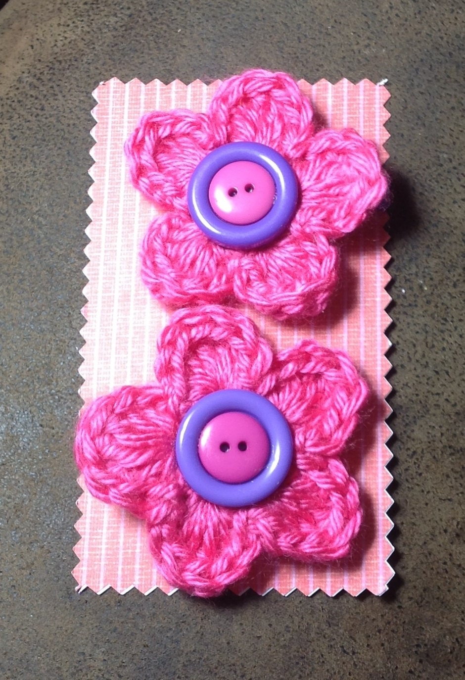 Hot Pink Crochet Flower Hair Clip Set