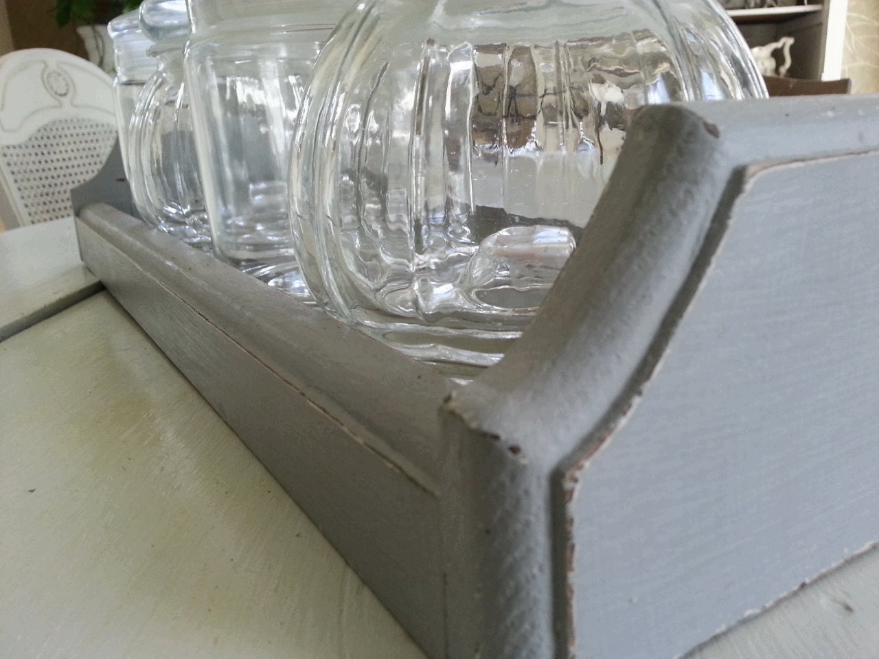 Hand Painted Wood Tray With Apothecary Jar Set