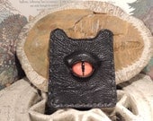 Dragon-eyed credit card holder & money clip (Black leather Red Orange   Eye)