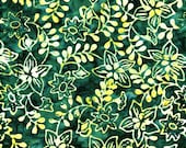 Batik Cotton Fabric, 1 Yard, Leaves, Flowers, Dark Green, Batavian Batiks, Quilt, Quilting, Pillow, Wallhanging, Home Decor, Crafts, Gift