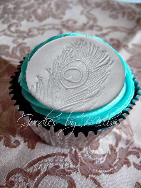 12 fondant silver shimmer peacock cupcake toppers (EDIBLE) Il_170x135