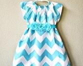 Chevron Craze Angel Dress in Aqua and White