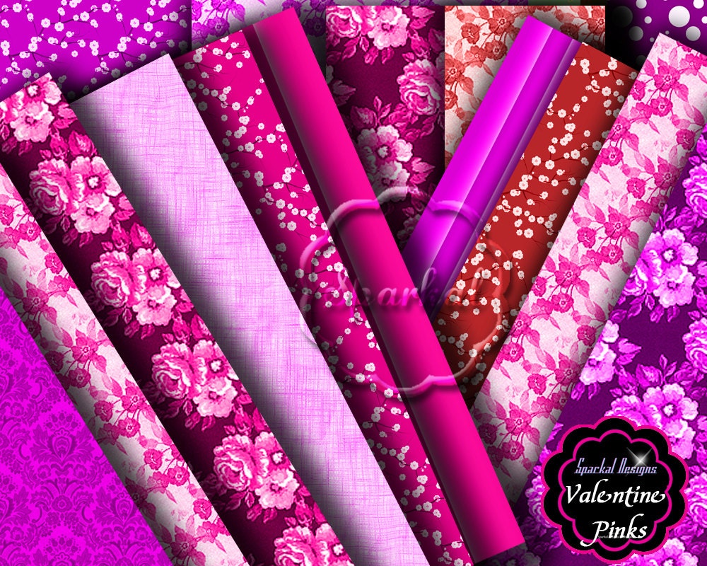 Hot Pink Digital Paper 20 Pink Digital Scrapbooking Paper Valentine Digital backgrounds Instant Download Digital Scrapbook Paper Il_570xn