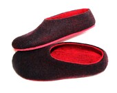 Red Color Sole Felt Wool Slipper Black Red. Custom made. Womens. Non Slip Outdoors Indoors