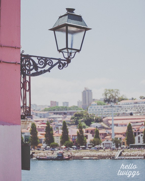 BOGO SALE - Travel Photography, European Photography, Charming, Vintage Style Black Lamp, Pretty Pastels Pinks, Oporto - From this side