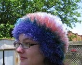 Fun Fur Beanie Hat in White Purple Pink Turquoise and Deep Purple for the Young at Heart