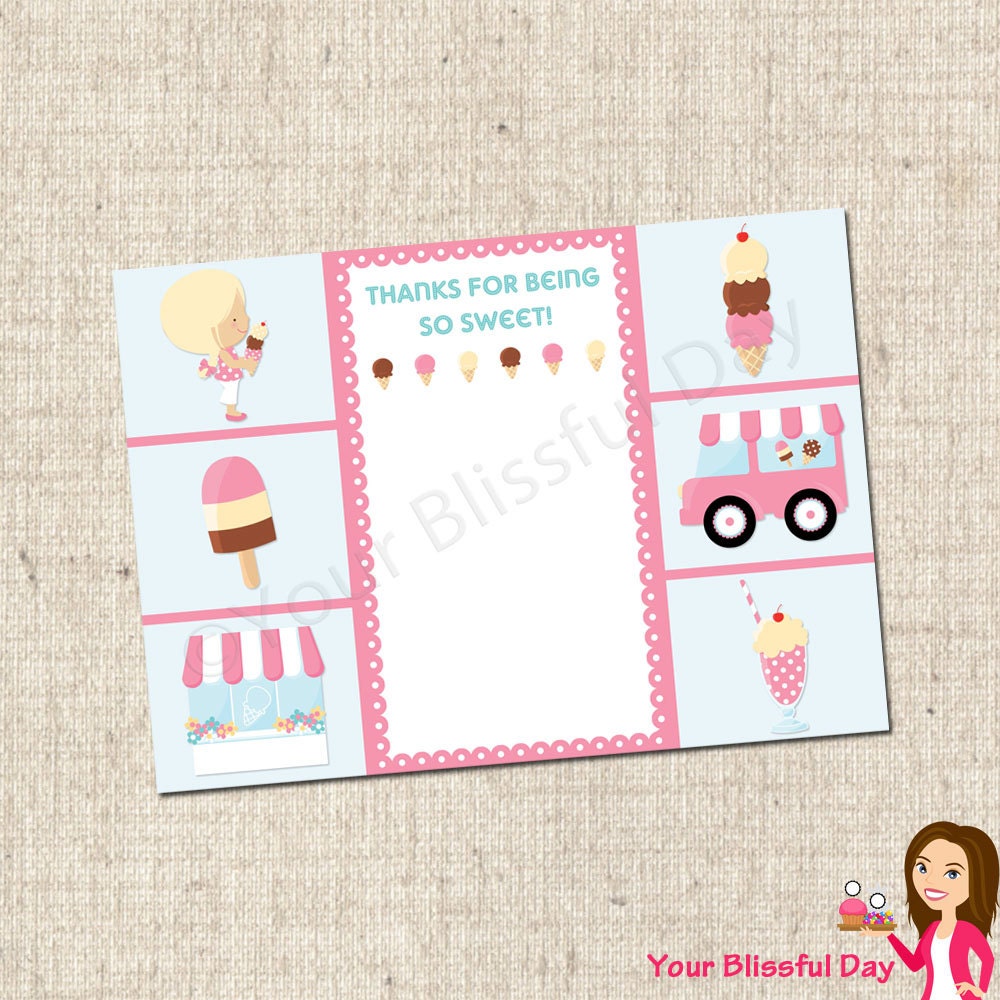 PRINTABLE Girl Ice Cream Party Thank You Cards (Character of your choice) Il_170x135