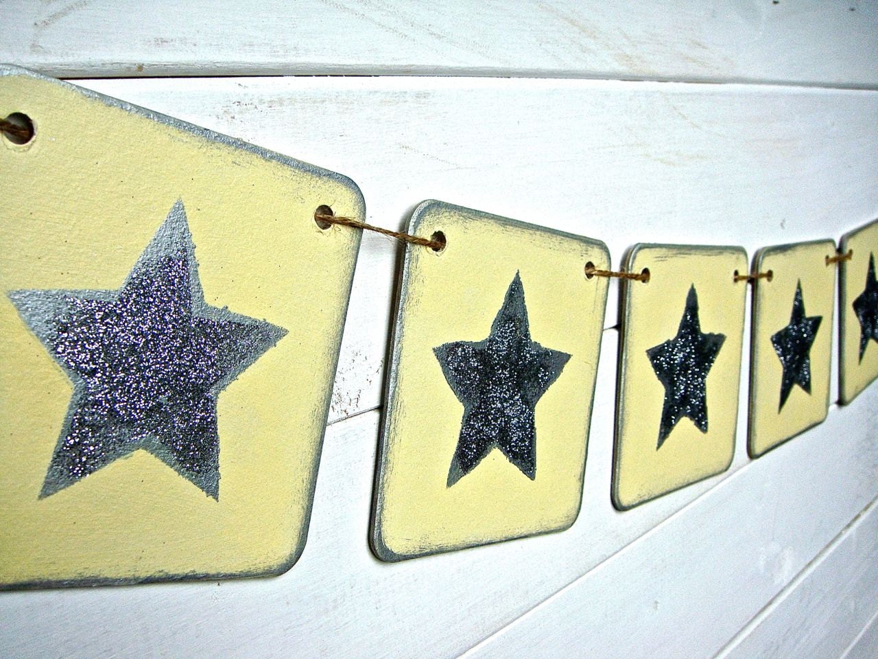 Glitter star banner, Fourth of July Banner, Cream and silver, summer banner, wedding banner, party banner, photography prop