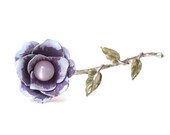Vintage Metal Flower Pin, Floral Brooch, EXTRA LARGE, Hat Pin, Lavender Flower with Cat's Eye, Statement Jewelry, Costume Jewelry, 4.5" Long
