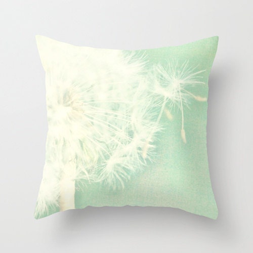 Throw Pillow Cover Mint Green Dandelion photo - SylviaCPhotography