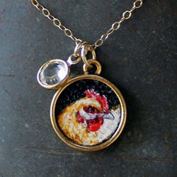 Original Hand Painted Oil Charm Pendant Necklace or Bracelet - Buff Chicken