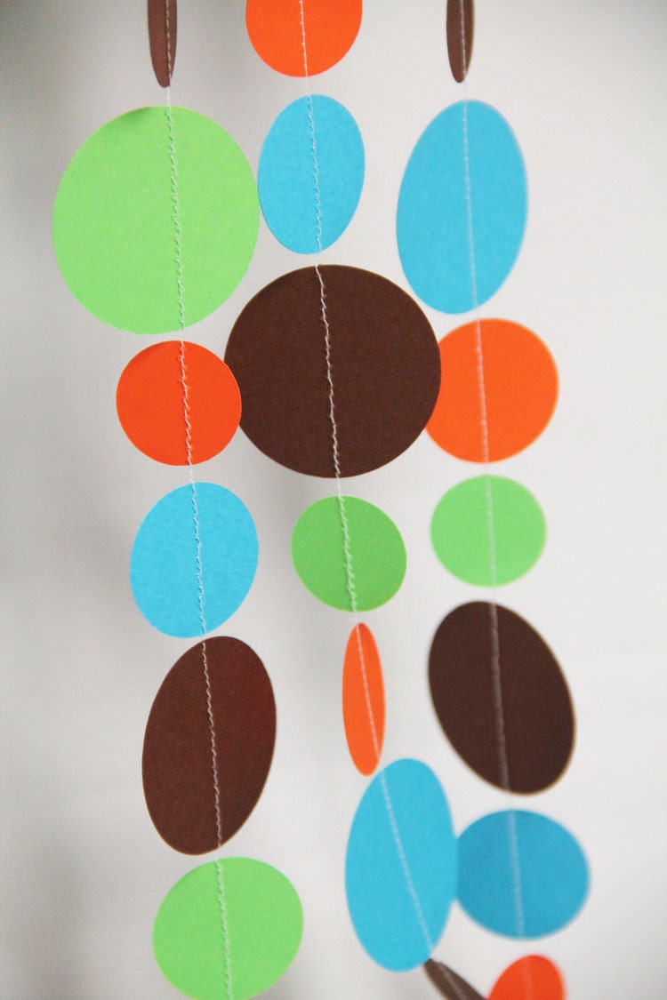 Brown, green, orange and aqua circle garland (15 feet) - READY TO SHIP Il_170x135
