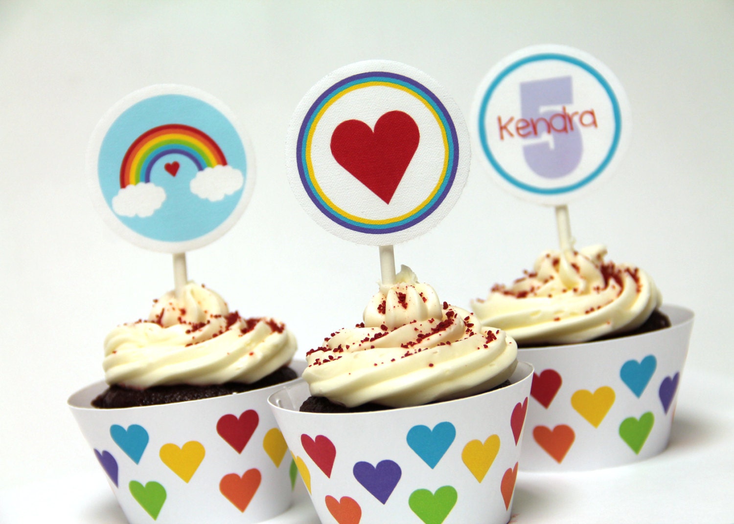 Rainbow Love Cupcake Toppers & Cupcake Wraps - set of 12 - four styles Il_570xn