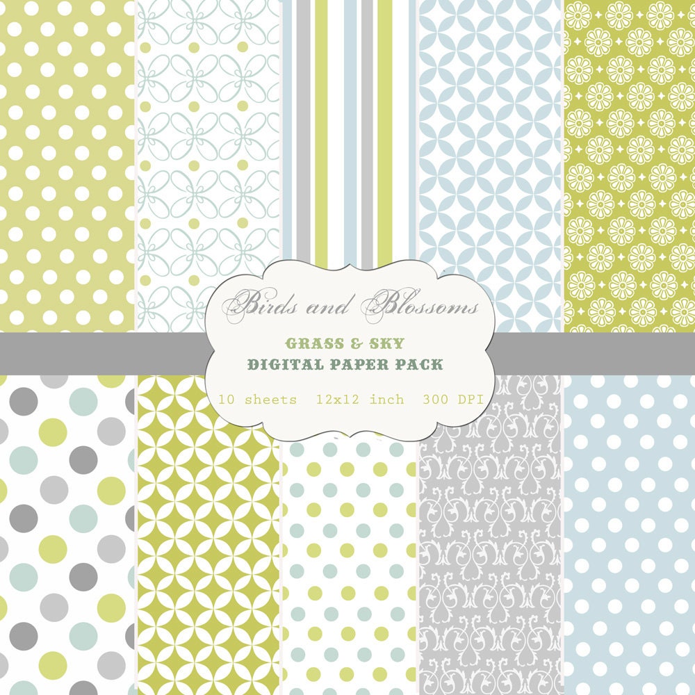 Grass and Sky Digital Scrapbook Paper Pack for Personal or Commercial Use