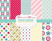 Spring Flowers Digital Scrapbook Paper Pack for Personal or Commercial Use