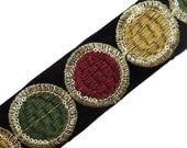 FREE SHIPPING Velvet Fabric Black Base Sequin Ribbon Trim Craft By The Yard - FT138J