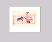 kids art print Wall art Children's Room Nursery room decor  spring girl red boots and dog 8 x 10 pink
