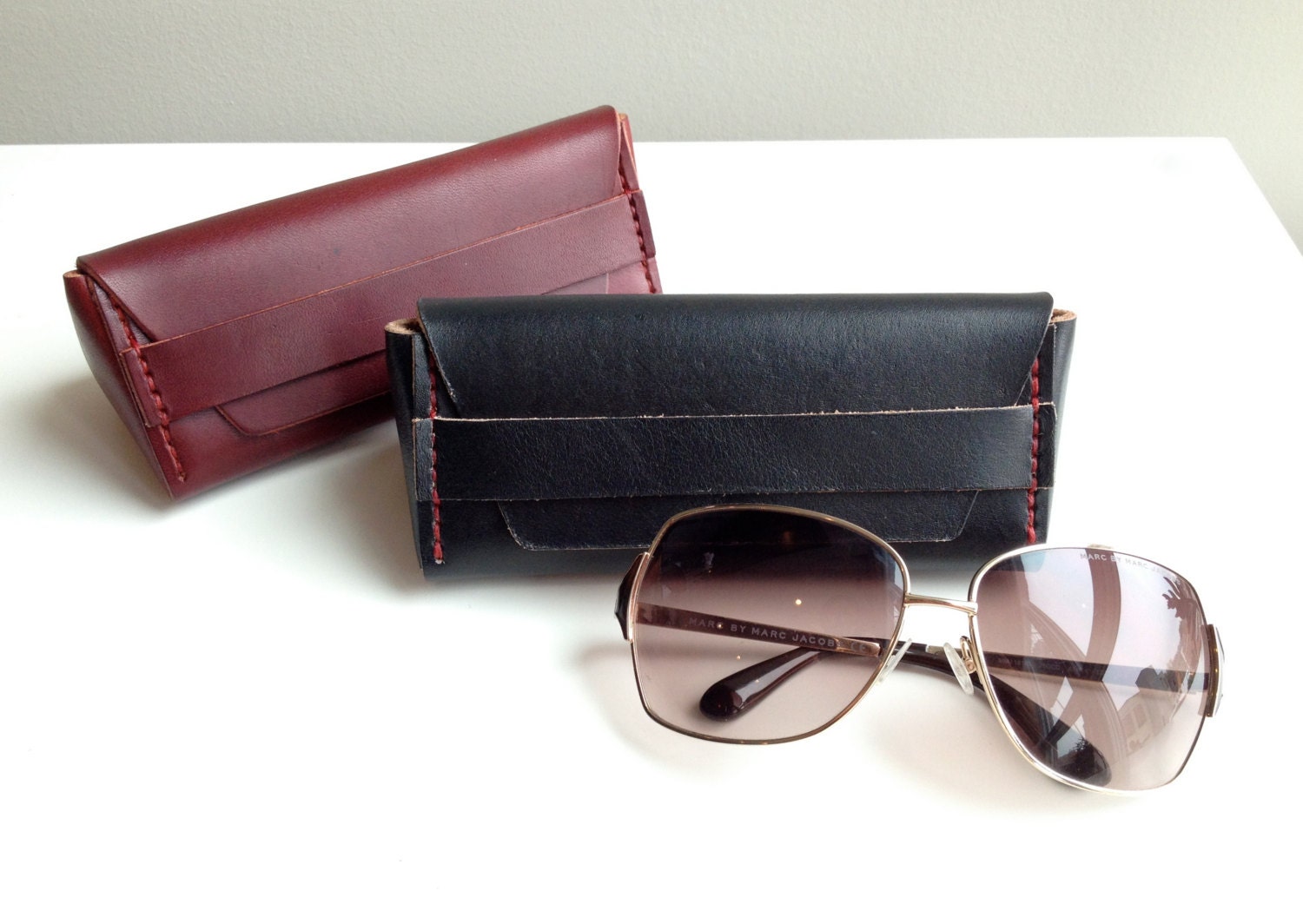Leather Glasses & Sunglasses Case - Burgundy