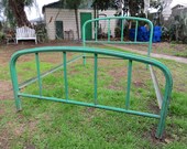 Antique Kelly Green Double Bed Frame Complete w/ Headboard, Footboard & Side Rails -- Straight and Sturdy w/ Distressed Patina