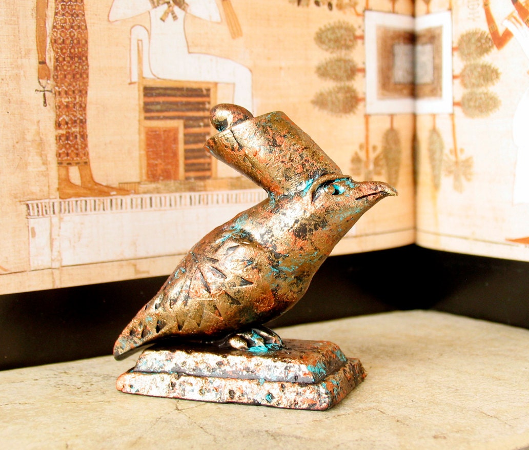 Horus The Falcon - Miniature Altar Statue and Votive Amulet - Handmade and Painted with Copper Patina Finish
