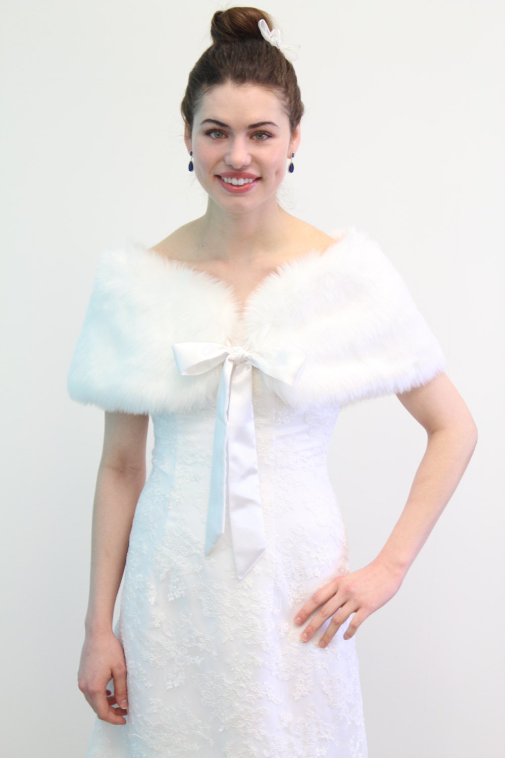 White Faux Fox Bridal Shawl