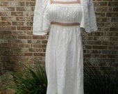 vintage 70s BOHO hippie cotton sheer lace and stitching DETAIL baby doll cut  DRESS