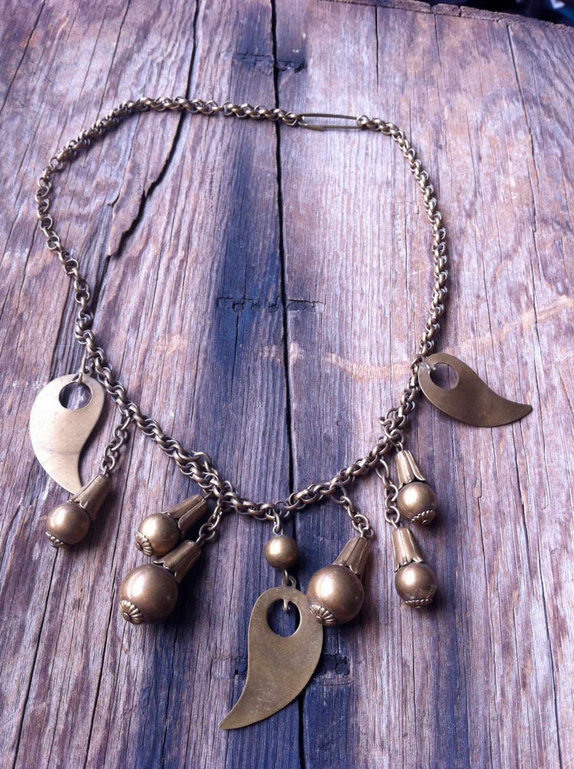 vintage 40s brass charm necklace / 40s jewelry / EDNA
