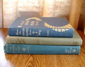 SALE )) 1930s 1960s lot of 3 decorators bookstack blue with silver titles