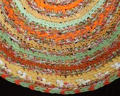 Yellow, Rust Orange, Lime and Mint Green Multicolored Round Crochet Rug, Handmade