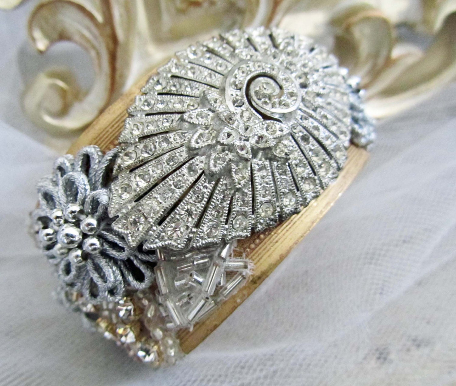 Bridal Cuff Bracelet, Vintage Wedding Jewelry