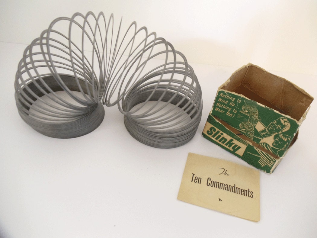 Vintage Slinky Toy with Original Box and RARE 10 Commandments Insert, included in original packaging