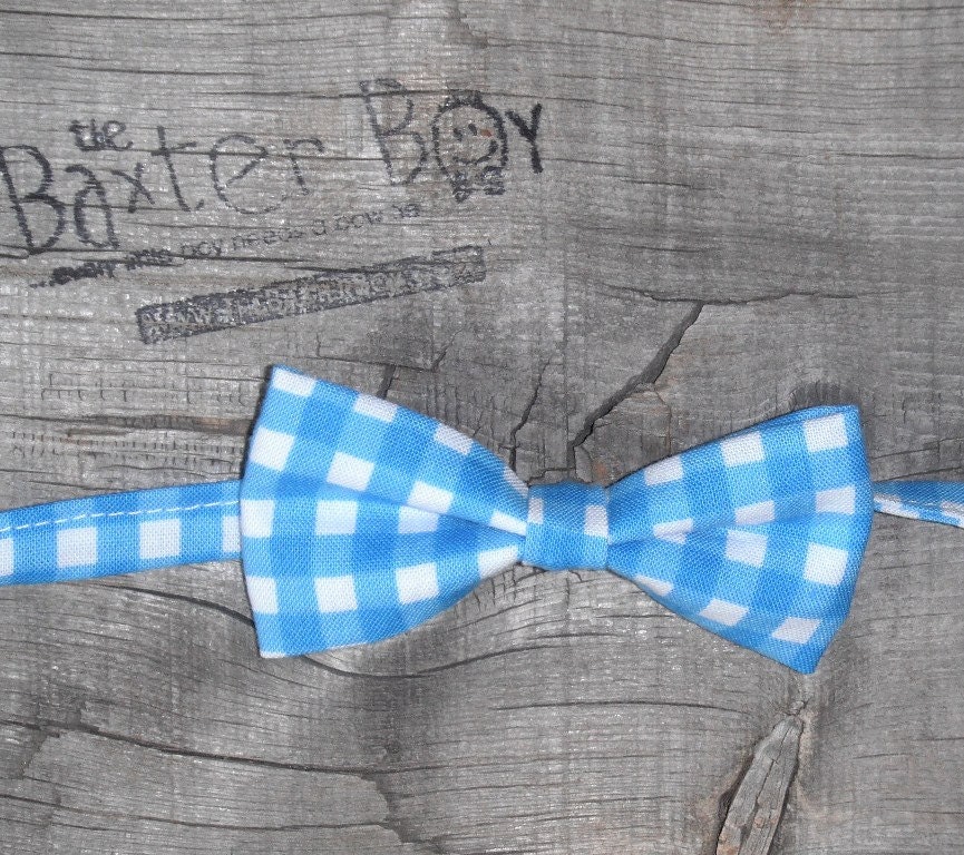 Turquoise Gingham little boy bow tie - photo prop, wedding, ring bearer, accessory