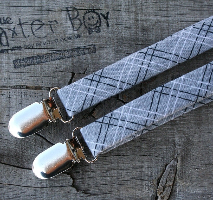 Grey diagonal plaid little boy matching suspenders - photo prop, wedding, ring bearer, accessory