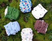 one size set of 6 organic cotton fitted diapers various colors and prints