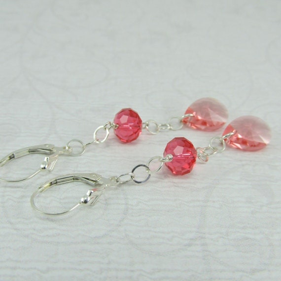 Padparadsha Rose Peach Crystal Teardrop Silver EarrinTgs