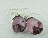 15% OFF Antique Pink Crystal Teardrop Silver Wire Wrapped Earrings
