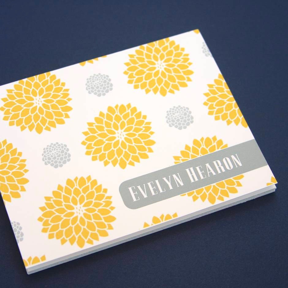 Personalized Stationary . Custom Name Wedding Monogram Note Cards . Set of 8 A2 . Thank You // Gray Grey Yellow