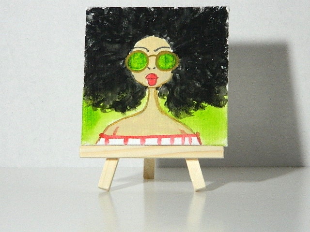 Mini Portrait Painting, Psychedelic Art, Mini art easel, Denise