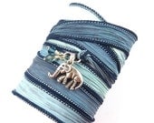 Silk Wrap Bracelet with Lucky Elephant Charm,yoga jewelry,silk ribbon bracelet, yoga bracelet, boho chic, bohemian