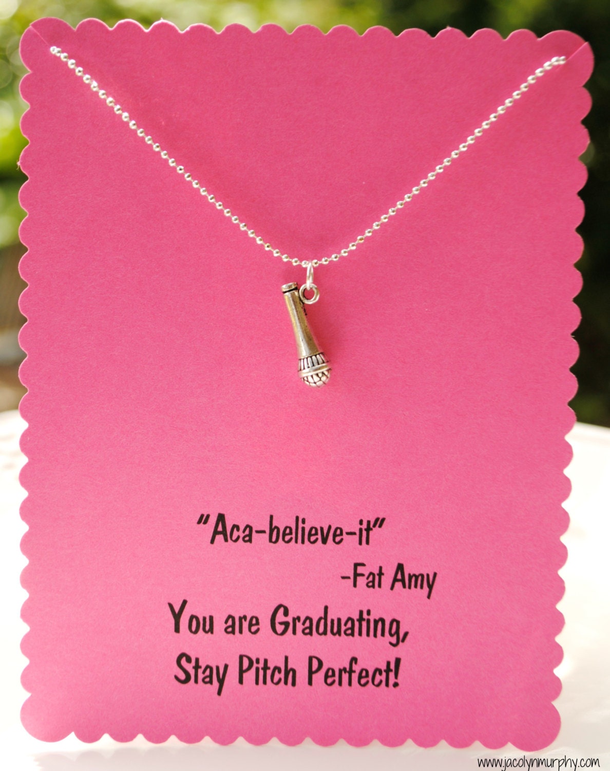 Pitch Perfect Graduation Card with Fat Amy Quote and Microphone Necklace